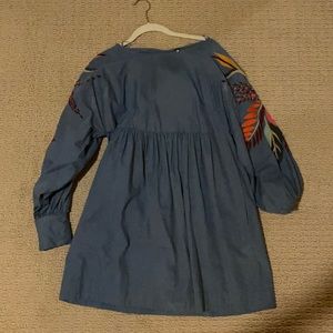 Free People Blue Embroidered Sleeve Dress
